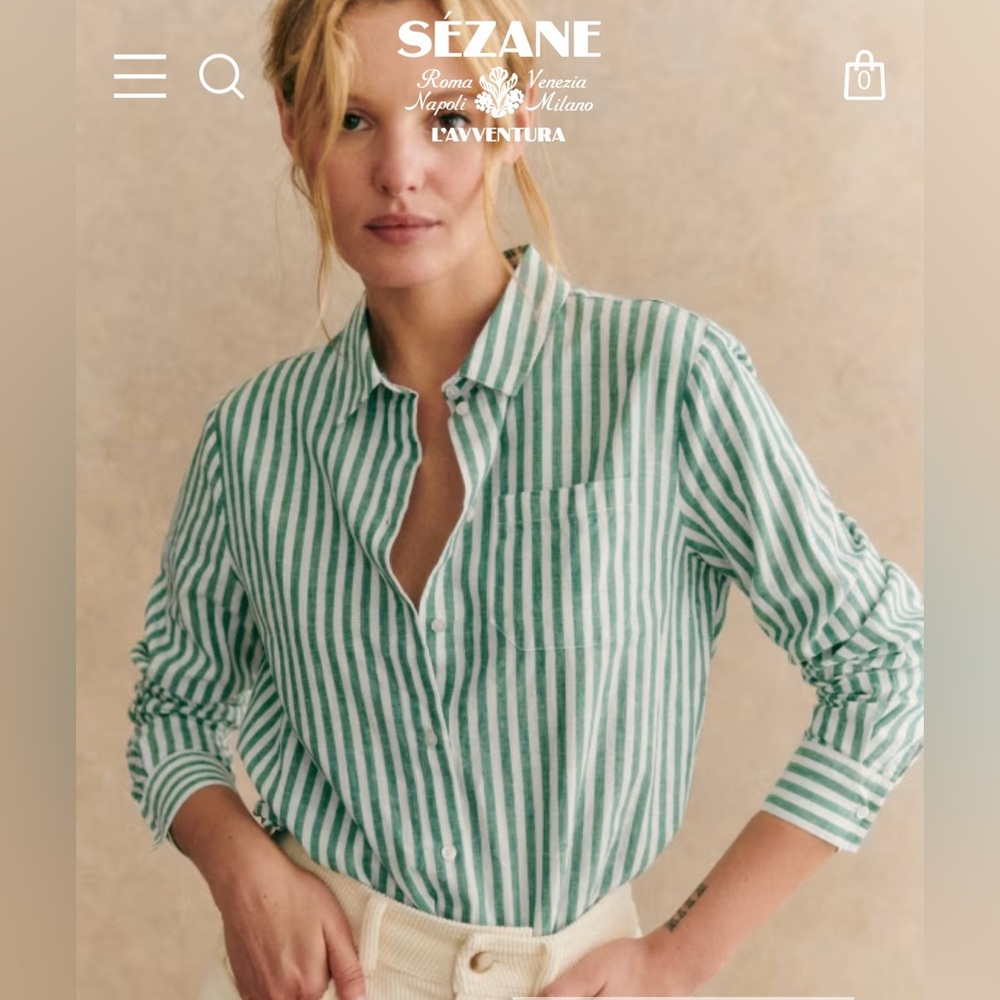 EUC Sezane Tomboy size 40 Ecru with green stripes